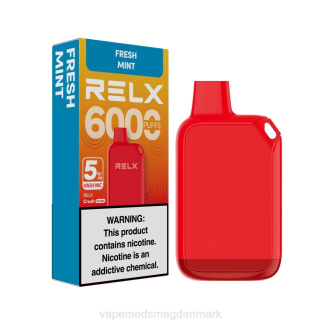 Disposable Vape Danmark - RELX Crush Pocket 6000 5% høj nic frisk mynte 084429