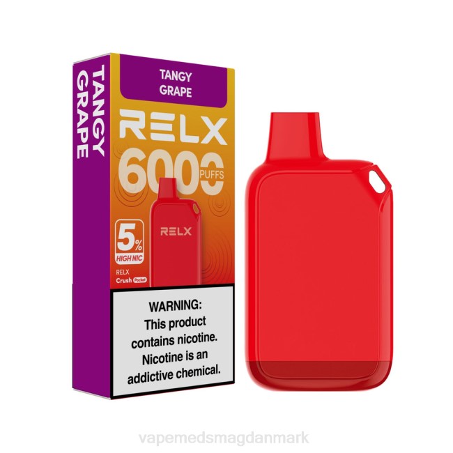 Vape Uden Nikotin - RELX Crush Pocket 6000 5% høj nic syrlig drue 084427