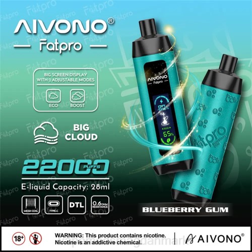 Disposable Vape Danmark - Aivono Fatpro 22000 2H4L9 blåbær tyggegummi