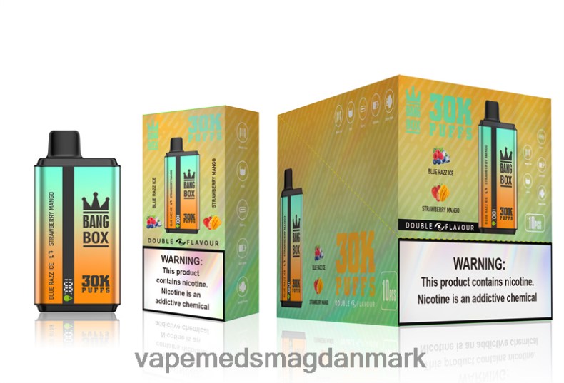 Vape Juice - Bang Box 30000 pust dobbelt smag blue razz ice & jordbær mango Z82JX73
