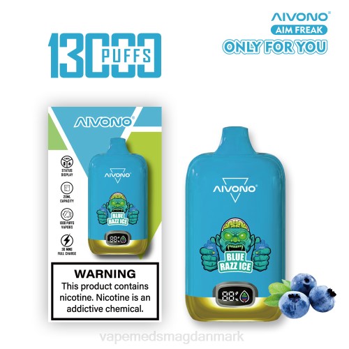 Vape Uden Nikotin - Aivono AIM FREAK 13000 2H4L242 blå razz is