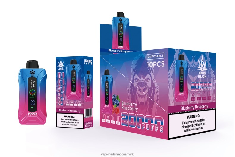 Vape Uden Nikotin - Bang Beach 20000 pust smart screen vape blåbær hindbær Z82JX12