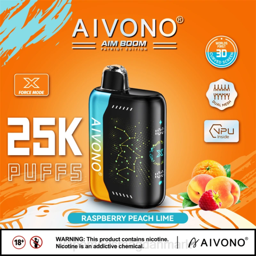 Vape Væske - Aivono AIM BOOM 25.000 2H4L350 hindbær fersken lime