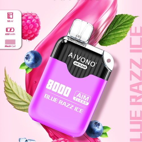 Vape Uden Nikotin - Aivono AIM CLEAR 8000 2H4L202 blå razz is