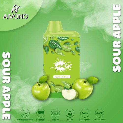 Vape Uden Nikotin - Aivono AIM MAGIC 5800 mouth box cigaret 2H4L87 surt æble