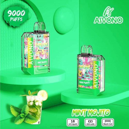 Vape Væske - Aivono AIM XXL 9000 mund klistermærke gennemsigtig 2H4L55 mynte mojito