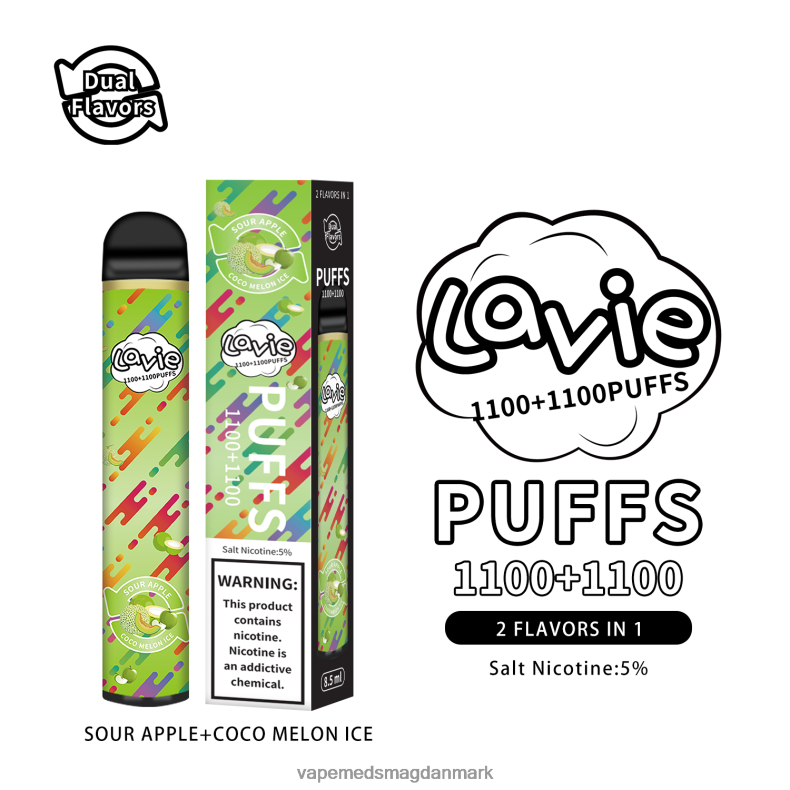 Vape Uden Nikotin - LAVIE BAR Switch 2200 pust sur æble/coco melon is J6TD6297